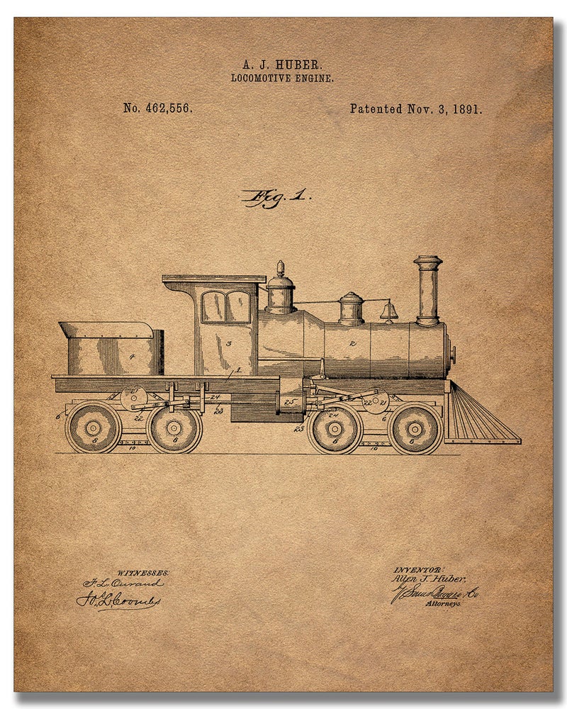 BigWig Prints - Railroad Train Patent Prints, Vintage Train Wall Art, Locomotive Railway Decor Pictures, Classic Railroad Wall Decorations, Blueprint Posters - Set Of 6 (8x10) Unframed - Image 5